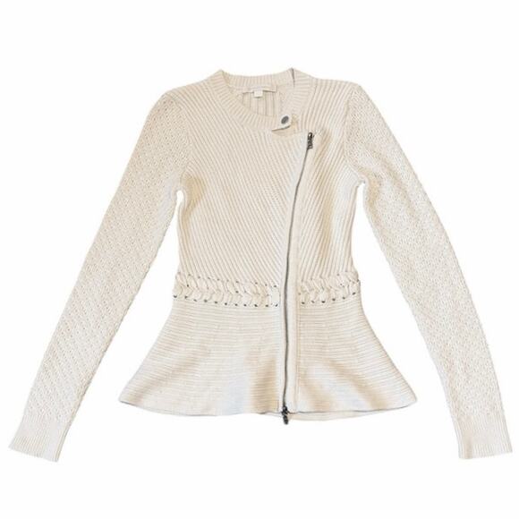 JONATHAN SIMKHAI Andi Mixed-Knit Cotton Peplum Jacket in Stone EUC Size XS - Picture 5 of 10